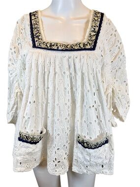 Moon Collection Eyelet Peasant Top Medium Tunic Blouse Ren Faire Festival Boho